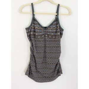 Vintage Y2K Tank Top Cami Shelf Bra Size L Stretch Ruched Sides Boho Hippie